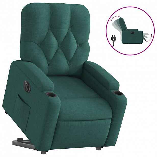 vidaXL Elektrické zvedací polohovací křeslo tmavě zelené textil