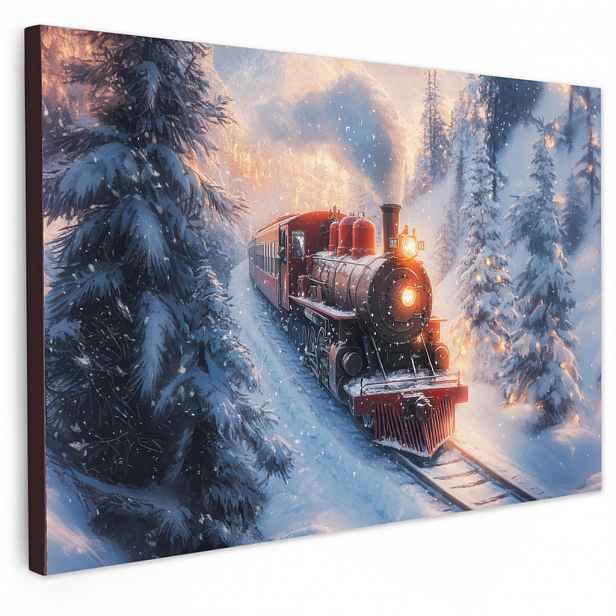 MuchoWow OBRAZ NA PLÁTNĚ Vánoční vlak - Sníh - Zima - Vánoce 120x80 cm