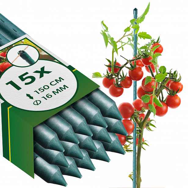 Tyčky Na Rostliny 150 CM Podpěra Pro Rajčata Palík Květy Potažené 15ks