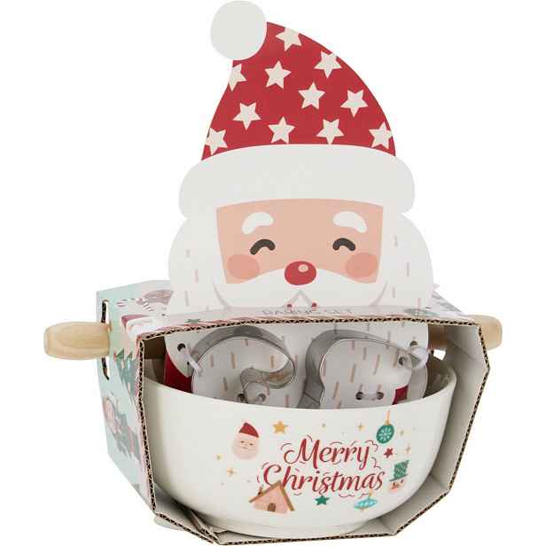 Vánoční sada na pečení Santa – miska, váleček, vykrajovátka