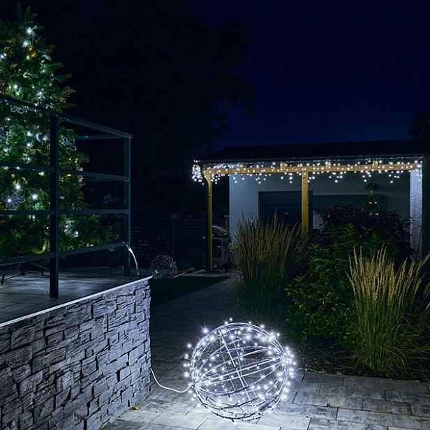 3D LED světelná koule, pr. 80 cm, ledově bílá, černý kabel