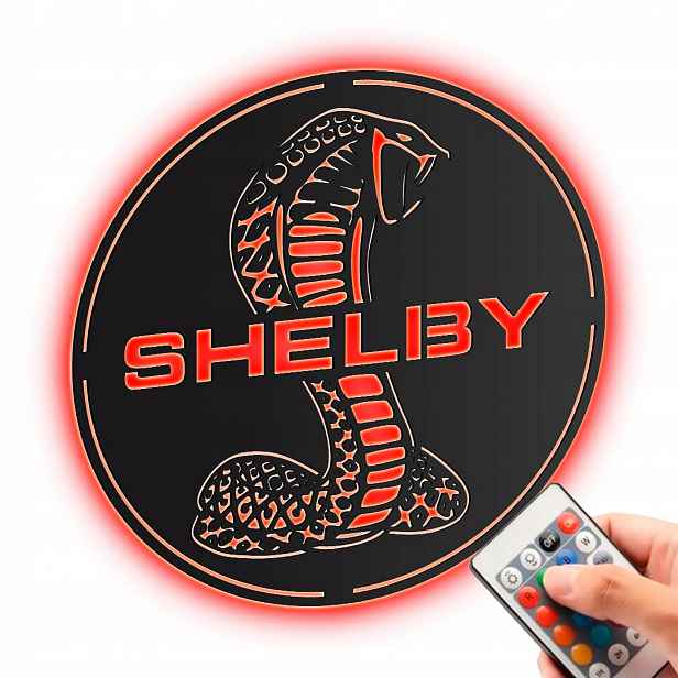 Logo Shelby Cobra Mustang Dřevěný obraz Noční Lampa Led Dárek dálkové ovládání