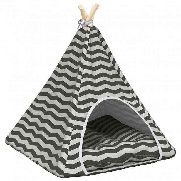 vidaXL Pet teepee s polštářem Bílá a šedá 60 x 60 x 70 cm Polyester