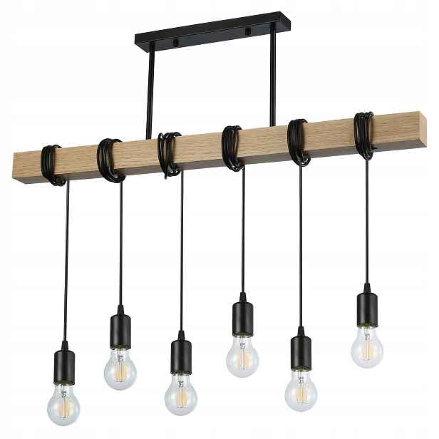 Závěsné stropní svítidlo s Led svítidlem 6xE27 Loft, dřevěná, nad pracovní deskou
