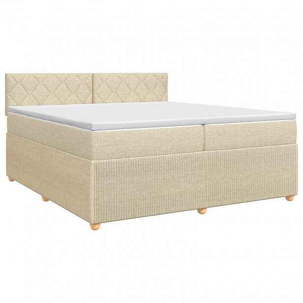 vidaXL Postel boxspring s matrací s čelo Krémová 200 x 200 cm Textil