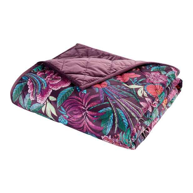 Fialový sametový prošívaný přehoz 220x230 cm Kate Floral – Catherine Lansfield