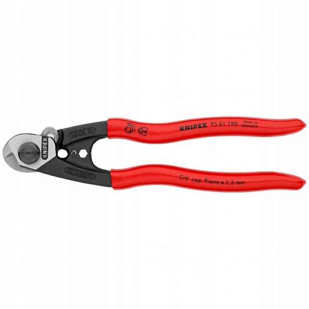 Nůžky na stříhání ocelových lan, kabelů a drátů od firmy Knipex [95 61 190] 190 mm