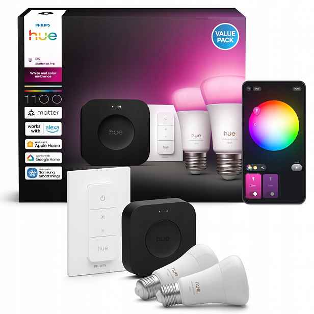 2x E27 Led žárovka 8,1W 1100lm Rgb Bridge Pro Dálkový Ovladač Philips Hue