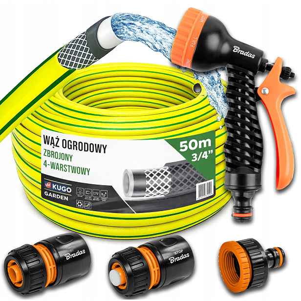Hadice 3/4" 50 m 4 Vrstvy Spojovací Pistole Set Bradas
