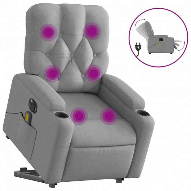 vidaXL Elektrické zvedací masážní polohovací křeslo světle šedé textil
