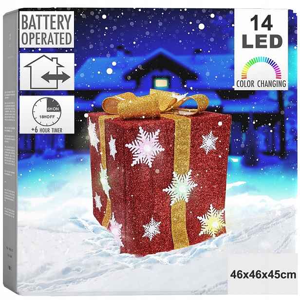 Dárek Svítící vánoční Led červený časovač Dekorace 46 cm Vilde