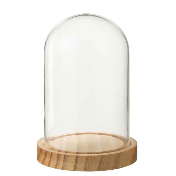 Přírodní dřevěný podnos se skleněným poklopem Bell Jar S - Ø 11*16 cm J-Line by Jolipa