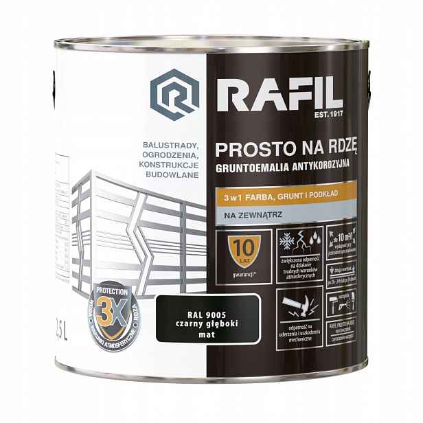 Rafil Přímo Na Rez Antikorozní Smalt 2,5 L Černý Hluboký 9005 Mat