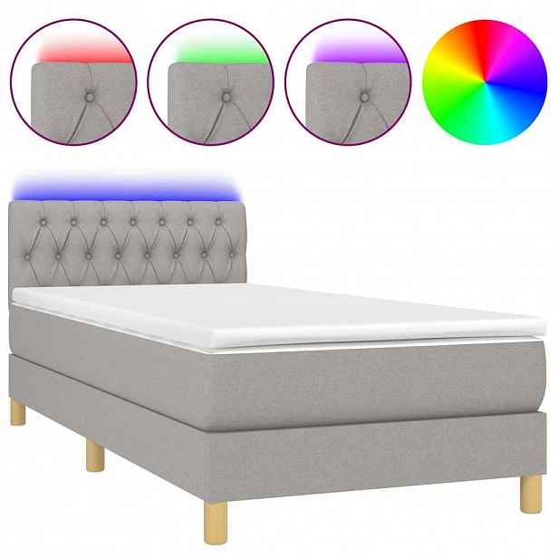 vidaXL Box spring postel s matrací a LED světle šedá 100x200 cm textil