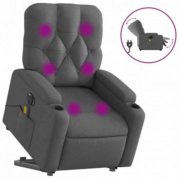 vidaXL Elektrické zvedací masážní polohovací křeslo tmavě šedé textil