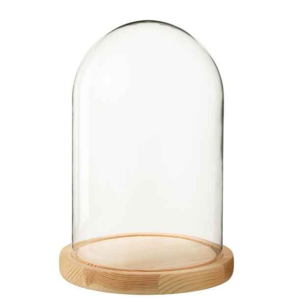 Přírodní dřevěný podnos se skleněným poklopem Bell Jar M - Ø 17,5*26 cm J-Line by Jolipa