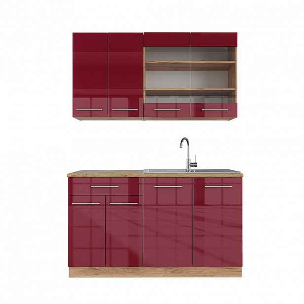 Vicco JEDNOTKOVÁ KUCHYNĚ Fame-Line Bordeaux vysoký lesk/zlatý dub 140 cm , PD Dub