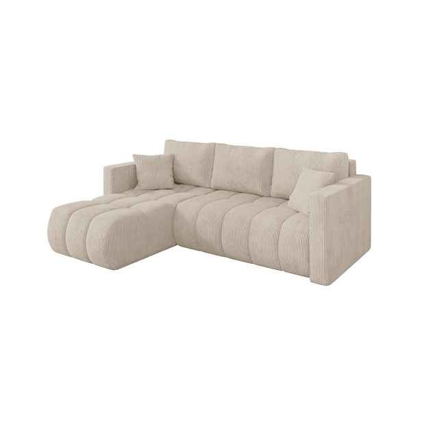 ALTDECOR ROHOVÁ SEDAČKA s funkcí spaní, otoman vlevo GARD-L 226x146x85 béžová manšestr