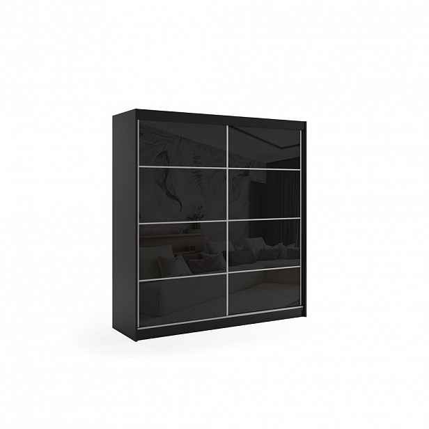 ALTDECOR ŠATNÍ SKŘÍŇ s posuvnými dveřmi Lacobel a hliníkovými lamelami – VIVONA – 200 cm, černá
