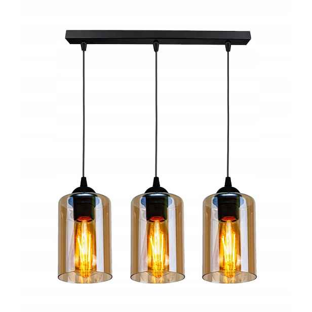 Lustr Candellux Bistro 3xE27, nastavitelná výška do 100 cm, černá/jantarová
