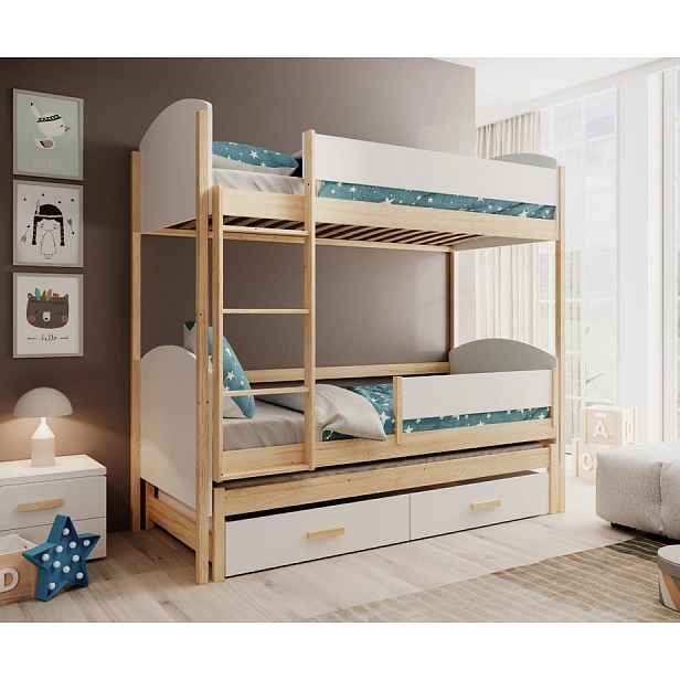 Patrová postel s úložným prostorem a matracemi 90x200 GETLA - bílá / borovice