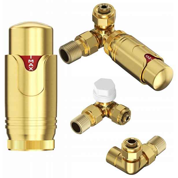 Termostatický radiátorový ventil 3-osý Set napájecí 1/2" Zlatý