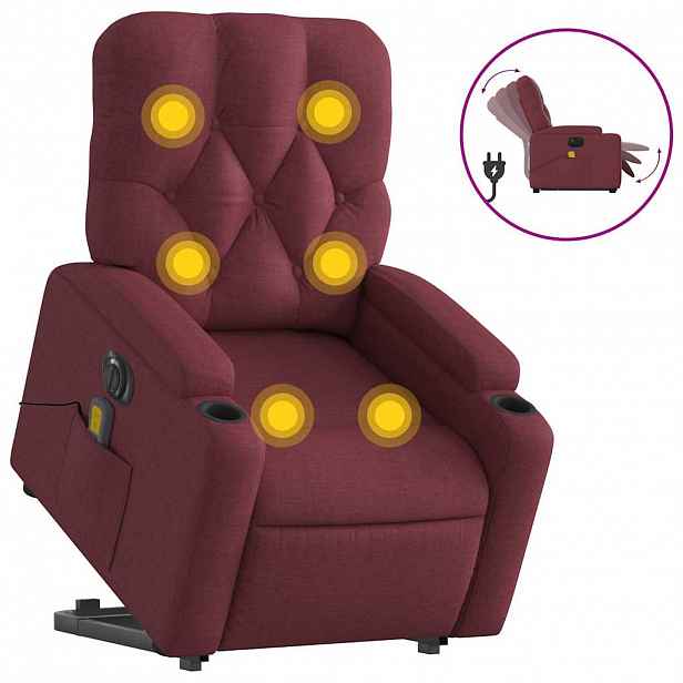 vidaXL Elektrické zvedací masážní polohovací křeslo vínové textil