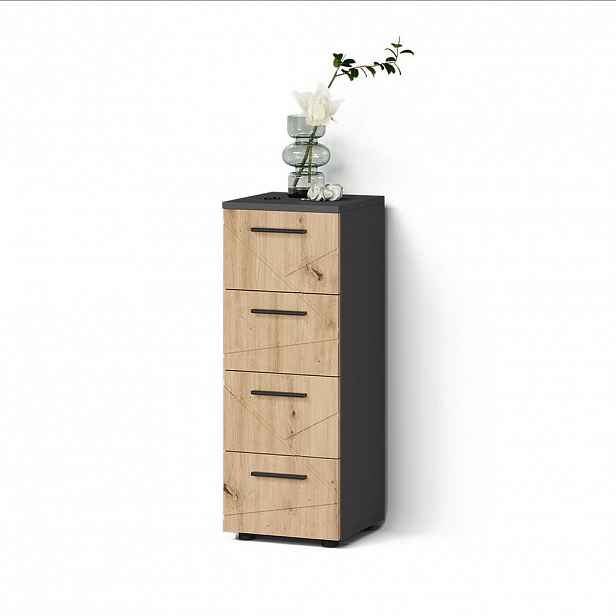 Livinity® MIDI SKŘÍŇKA Ronco, Antracit/Řemeslný dub, 30 x 81 cm se 4 zásuvkami