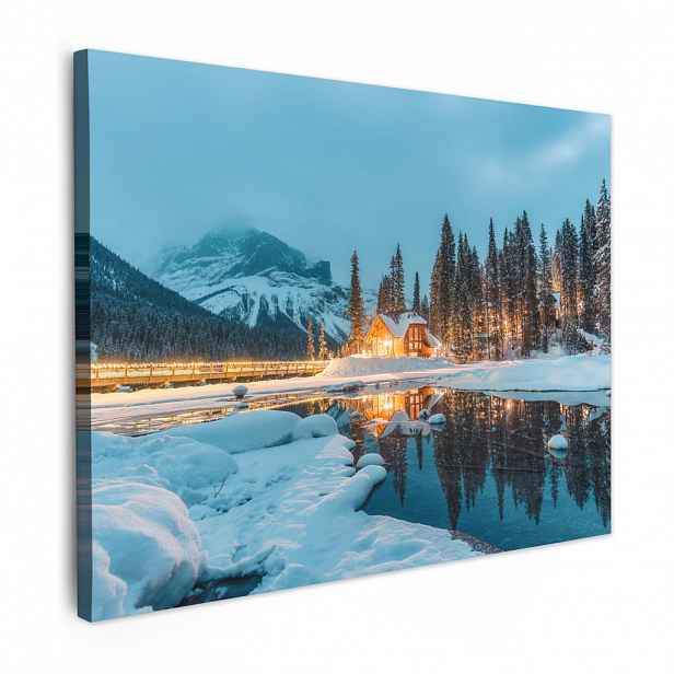 MuchoWow OBRAZ NA PLÁTNĚ Zimní krajina - Příroda - Dům - Hory - Sníh 80x60 cm