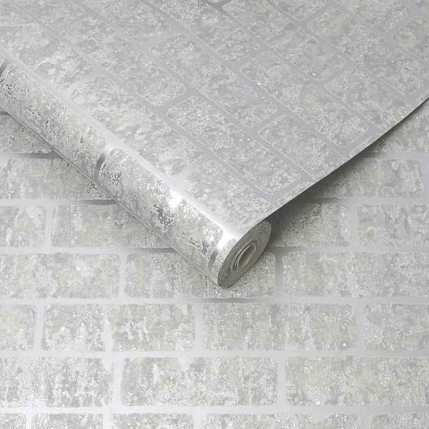 Tapeta Cihlová Stříbrná Metalická Lesklá
