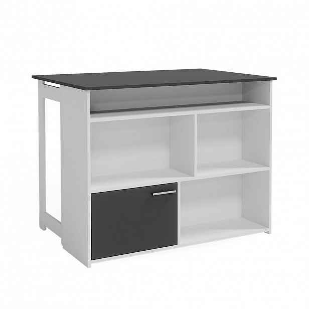 Vicco BAROVÝ STŮL Dominic Antracitová/bílá 116 x 37 cm 4x otevřené přihrádky a 1x dveře