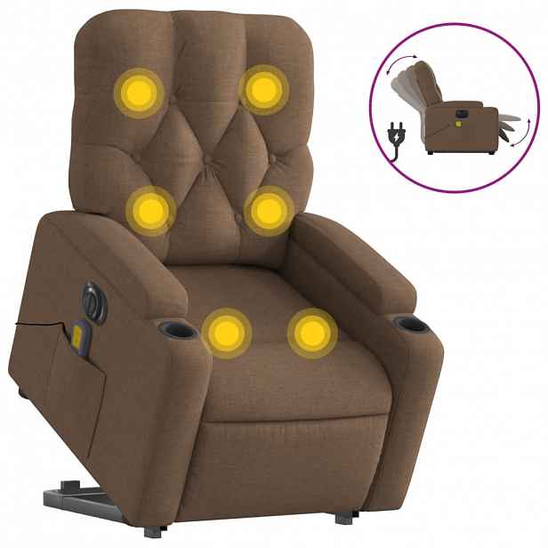 vidaXL Elektrické zvedací masážní polohovací křeslo hnědé textil