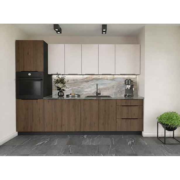 ArtLemp Kuchyňská linka ALORA/MOZAN | cashmere/ořech 280 cm Provedení: bez pracovní desky