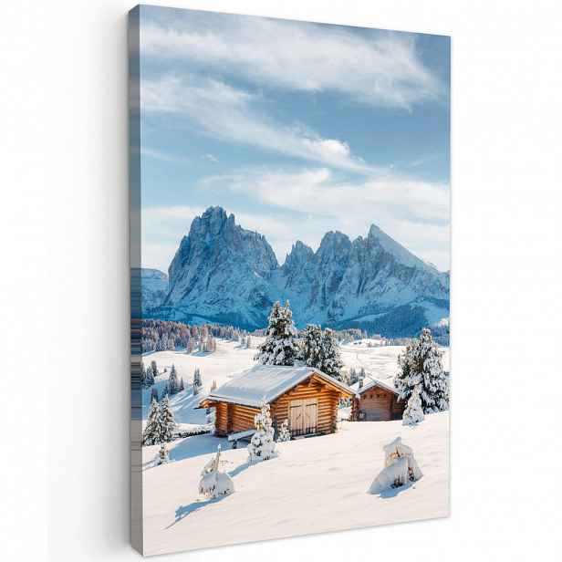 MuchoWow OBRAZ NA PLÁTNĚ Zima - Chata - Hory - Výhled - Sníh 80x120 cm