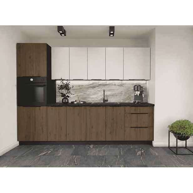 ArtLemp Kuchyňská linka ALORA/MOZAN | cashmere/ořech 280 cm Provedení: s pracovní deskou