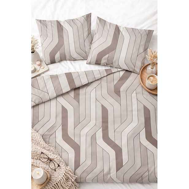 Sada povlečení béžová Geometrická bavlněná 200x220, jemná, elegantní