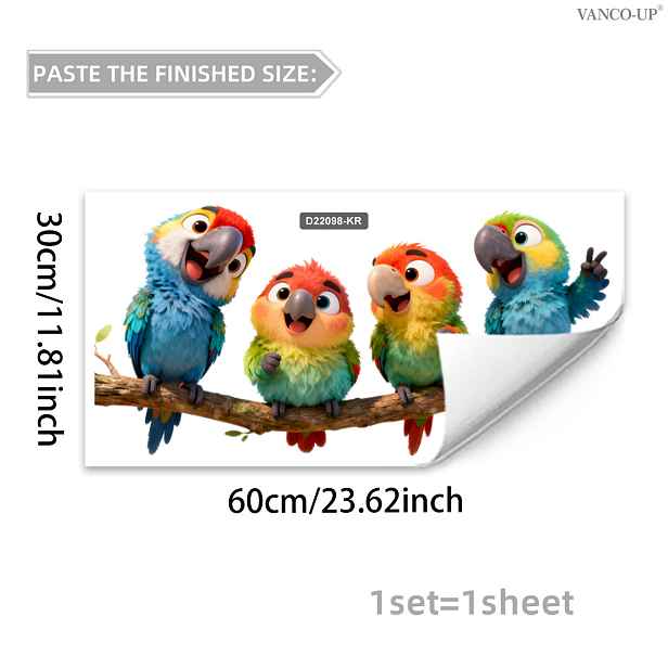 TEMU 2D Plochá, 30*60cm 2D Plochá Samolepka na Okno s Papouškem na Větvi, Statická Samolepka na Sklo pro Dekoraci Oken, D22098-KR, 2D Plochá