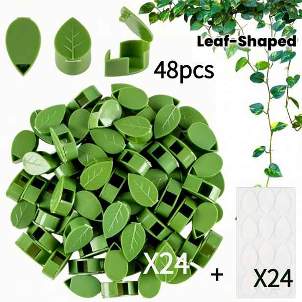 TEMU 48ks Listových Úchytů pro Popínavé Rostliny, Obsahuje 24 Klipů + 24 Lepicích Podložek, Odnímatelný Neviditelný Plast, Navrženo pro Domácí