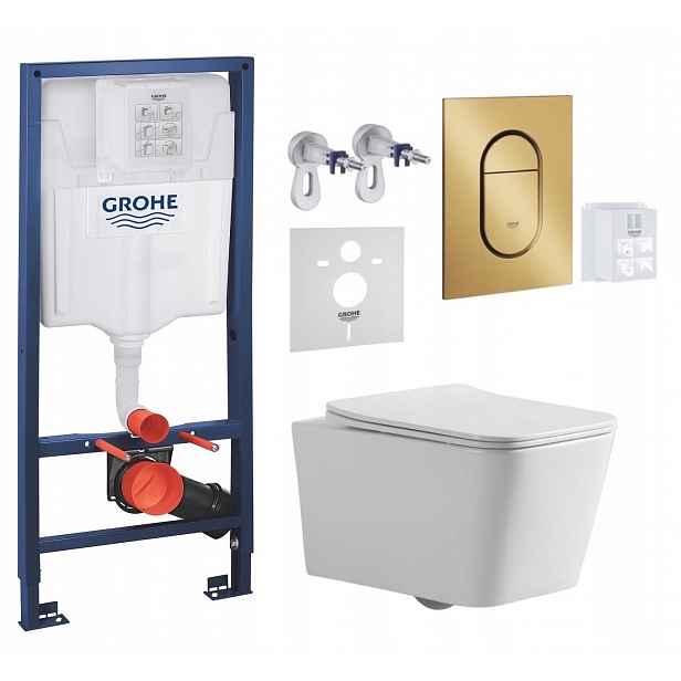 Grohe Wc stojan Rapid s mísou Wc Bilovec a tlačítkem zlatý kartáčovaný