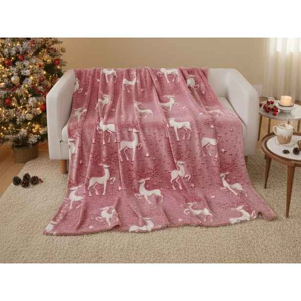 Svítící vánoční mikroplyšová deka STAR DEER, červená Rozměr: 150 x 200 cm