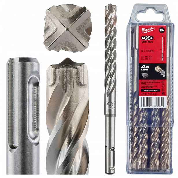 Vrtáky do betonu Sds Plus 12 x 110/160 mm 10 ks Milwaukee MX4