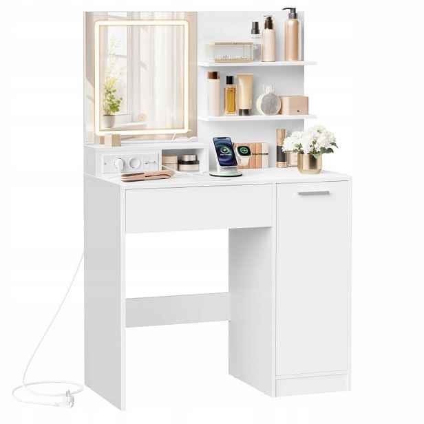 Kosmetický stolek s Led zrcadlem, Usb, bílý, 80x40x132,5 cm