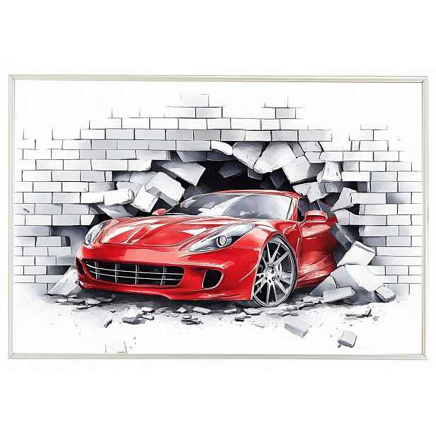 Plakát Rámeček Hliník Červený Automobil Ferrari Mur 3D 60x40