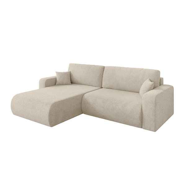 ALTDECOR ROHOVÁ SEDAČKA s funkcí spaní, otoman vlevo BERY-L 276x193x88 krémová velur