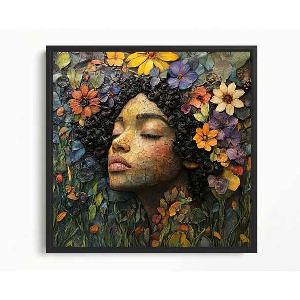 Obraz Rám Americký Box Portrét Tvář Žena Dívka Květiny 60x60
