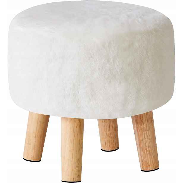 Ymyny Stolička Taburet Ottoman Kulatý 32x32x32 cm Bílá z masivního dřeva