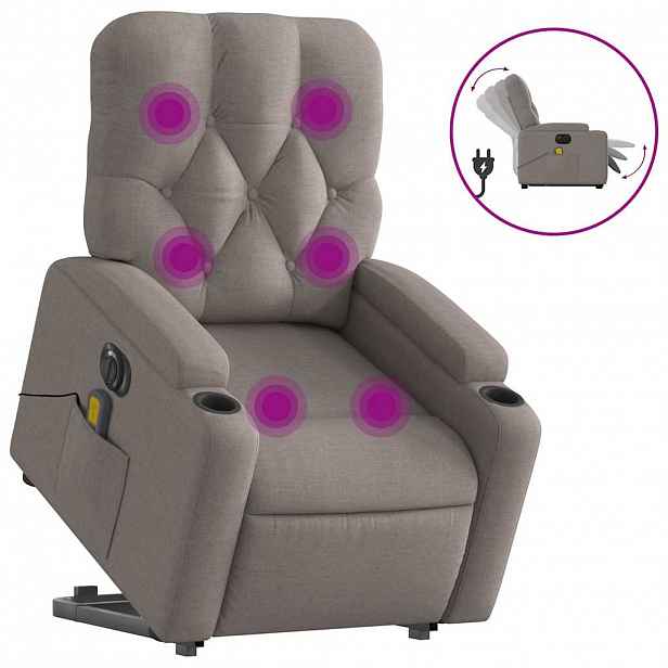 vidaXL Elektrické zvedací masážní polohovací křeslo taupe textil