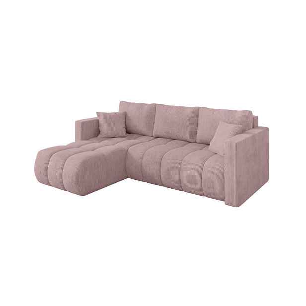 ALTDECOR ROHOVÁ SEDAČKA s funkcí spaní, otoman vlevo GARD-L 226x146x85 růžová manšestr