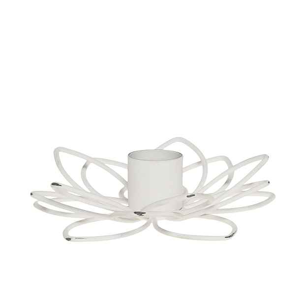 Bílý antik dekorační svícen květina na úzkou svíčku Flia - Ø 12*3 cm Chic Antique