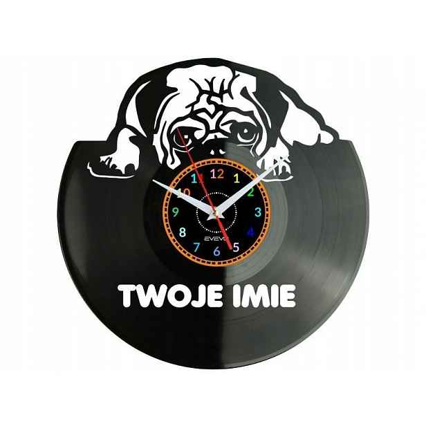 Mops Pes Vaše Jméno Nástěnné hodiny Vinylová deska Moderní Dekorativní Na